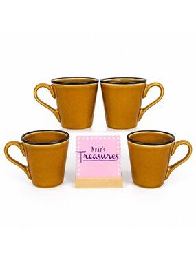 Tabletops HONEY Hand Crafted Stoneware Orange Coffee 12 oz Cups Mugs Set of 4